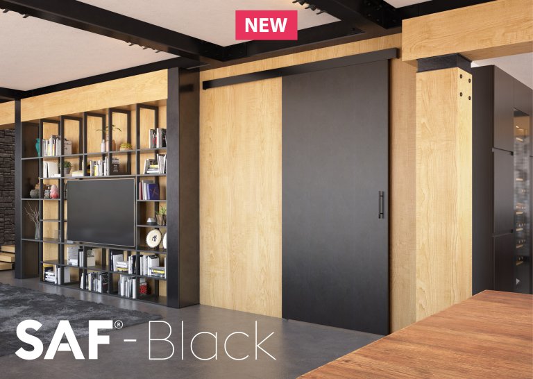 SAF sliding system with black painted aluminium pelmet: SAF-BLACK